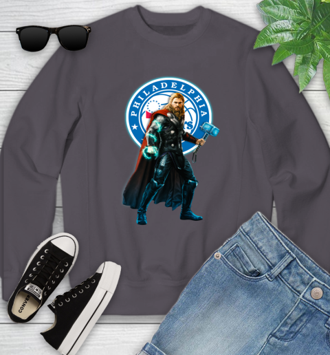 NBA Thor Avengers Endgame Basketball Philadelphia 76ers Youth Sweatshirt 6