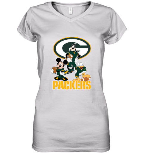 Mickey Donald Goofy The Three Green Bay Packers Football Women's V-Neck T-Shirt