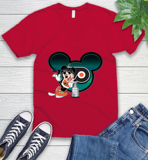 NHL Philadelphia Flyers Stanley Cup Mickey Mouse Disney Hockey T Shirt V-Neck T-Shirt 8