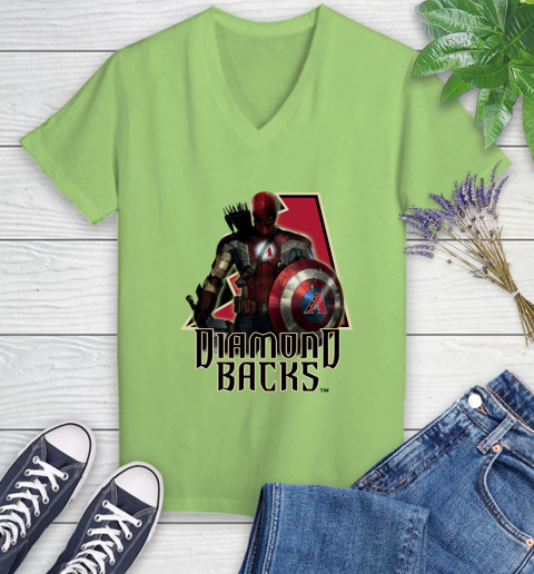 MLB Captain America Thor Spider Man Hawkeye Avengers Endgame Baseball Arizona Diamondbacks Women's V-Neck T-Shirt 11