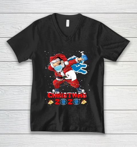 Detroit Lions Funny Santa Claus Dabbing Christmas 2020 NFL V-Neck T-Shirt