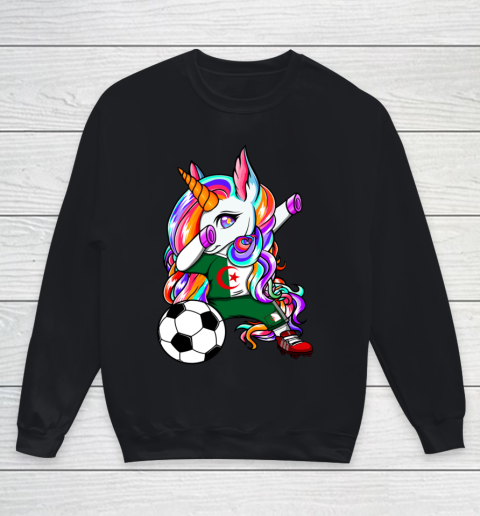 Dabbing Unicorn Algeria Soccer Fans Jersey Algerian Football Youth Sweatshirt