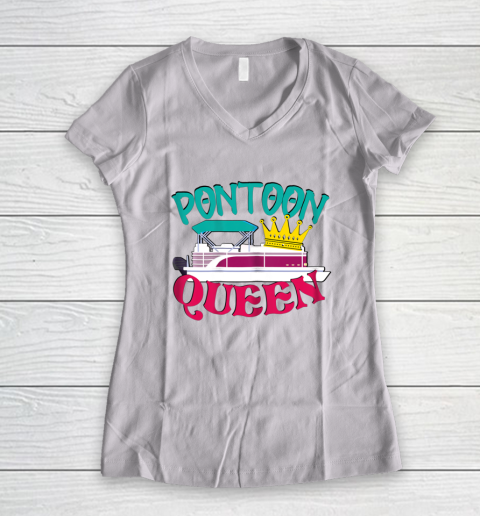 Pontoon Boat Queen T shirt New Boat Owner Captain Women's V-Neck T-Shirt