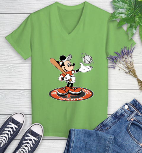 MLB Baseball San Francisco Giants Cheerful Mickey Disney Shirt Women's V-Neck T-Shirt 9