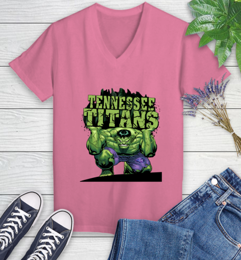 Tennessee Titans NFL Football Incredible Hulk Marvel Avengers Sports Women's V-Neck T-Shirt 13