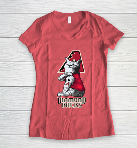 MLB Baseball My Cat Loves Arizona Diamondbacks Women's V-Neck T-Shirt 4