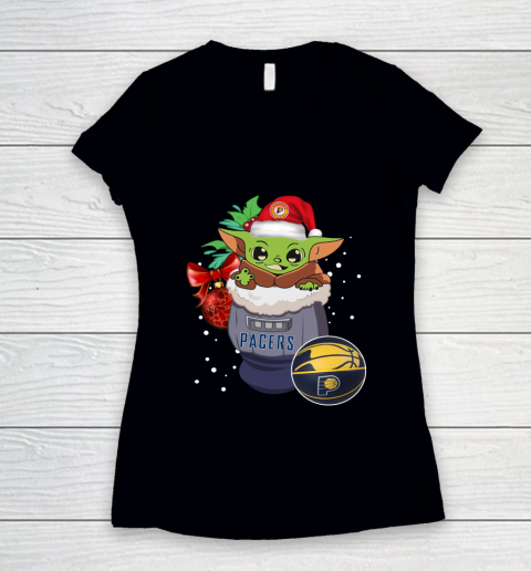 Indiana Pacers Christmas Baby Yoda Star Wars Funny Happy NBA Women's V-Neck T-Shirt