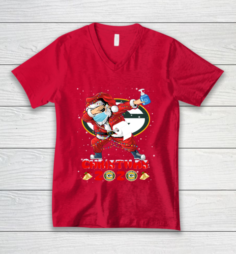 Green Bay Packers Funny Santa Claus Dabbing Christmas 2020 NFL V-Neck T-Shirt 6