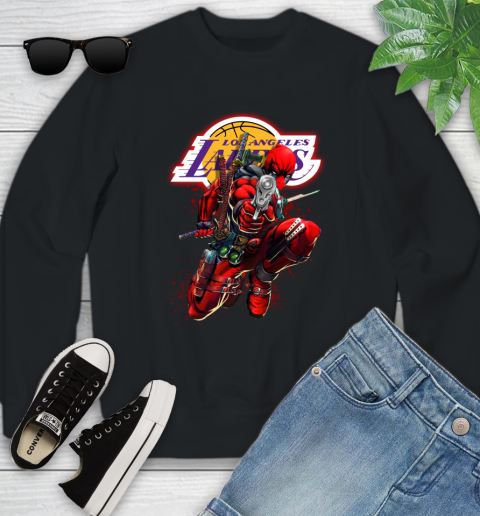 NBA Deadpool Marvel Comics Sports Basketball Los Angeles Lakers Youth Sweatshirt 2