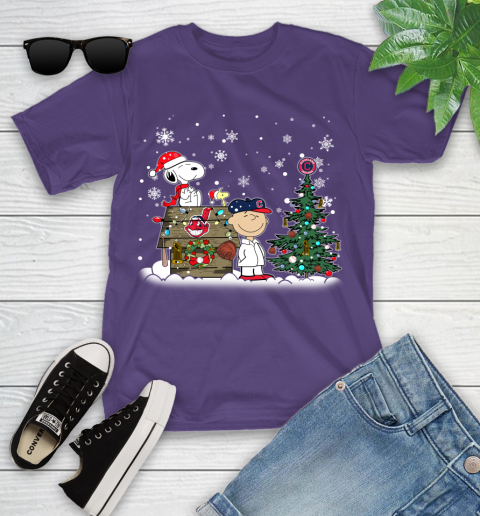 MLB Cleveland Indians Snoopy Charlie Brown Christmas Baseball Commissioner's Trophy Youth T-Shirt 3