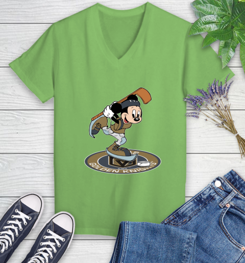 NHL Hockey Vegas Golden Knights Cheerful Mickey Disney Shirt Women's V-Neck T-Shirt 9