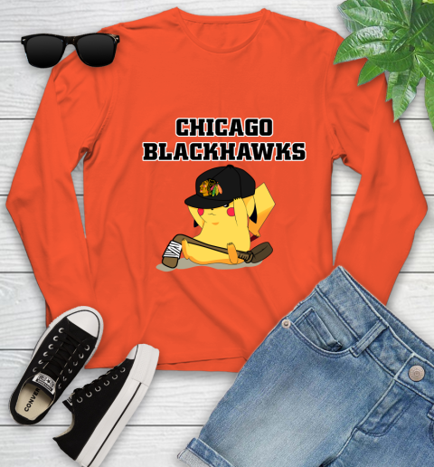 NHL Pikachu Hockey Sports Chicago Blackhawks Youth Long Sleeve 4