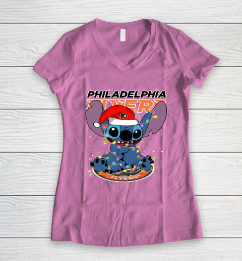 Philadelphia Flyers NHL Hockey noel stitch Christmas Women's V-Neck T-Shirt 8