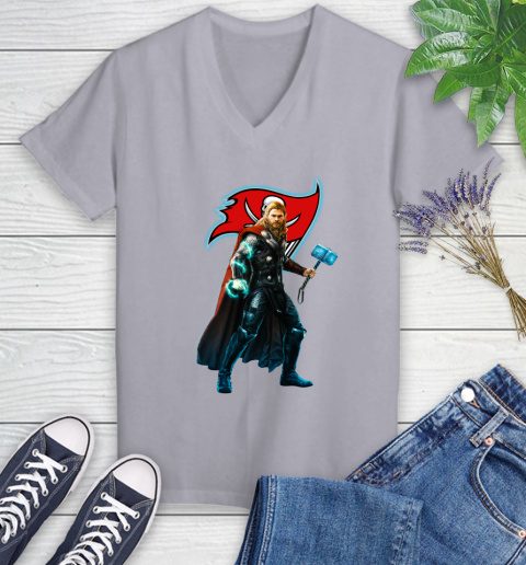 NFL Thor Avengers Endgame Football Tampa Bay Buccaneers Women's V-Neck T-Shirt 4