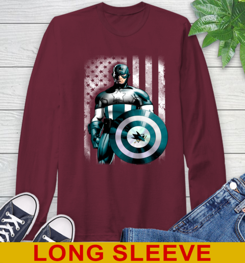San Jose Sharks NHL Hockey Captain America Marvel Avengers American Flag Shirt Long Sleeve T-Shirt 7