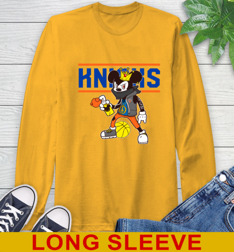 New York Knicks NBA Basketball Mickey Peace Sign Sports Long Sleeve T-Shirt 3