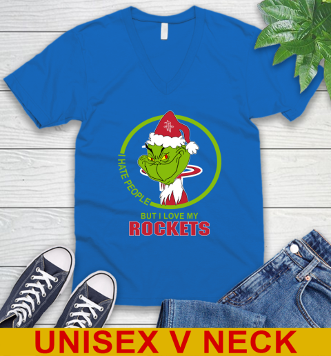 Houston Rockets NBA Christmas Grinch I Hate People But I Love My Favorite Basketball Team V-Neck T-Shirt 6