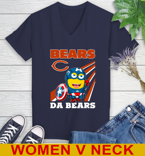 NFL Football Chicago Bears Captain America Marvel Avengers Minion Shirt Women's V-Neck T-Shirt 12