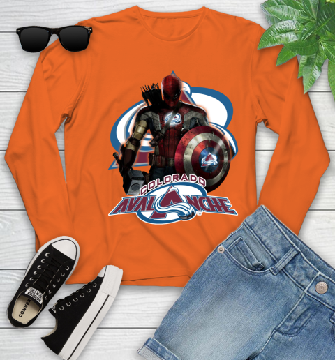 NHL Captain America Thor Spider Man Hawkeye Avengers Endgame Hockey Colorado Avalanche Youth Long Sleeve 4