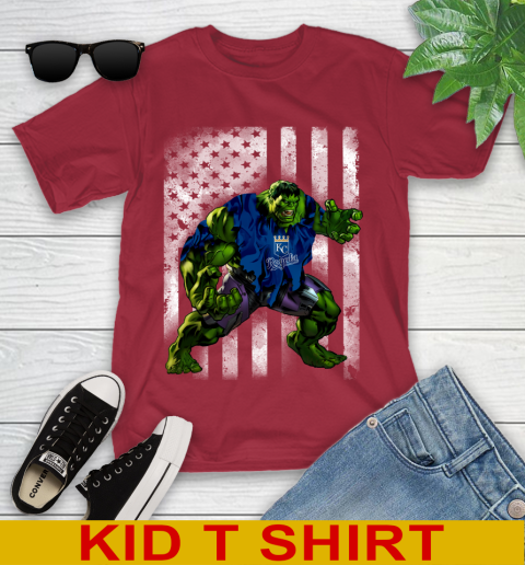 Kansas City Royals Hulk Marvel Avengers MLB Baseball American Flag Youth T-Shirt 12