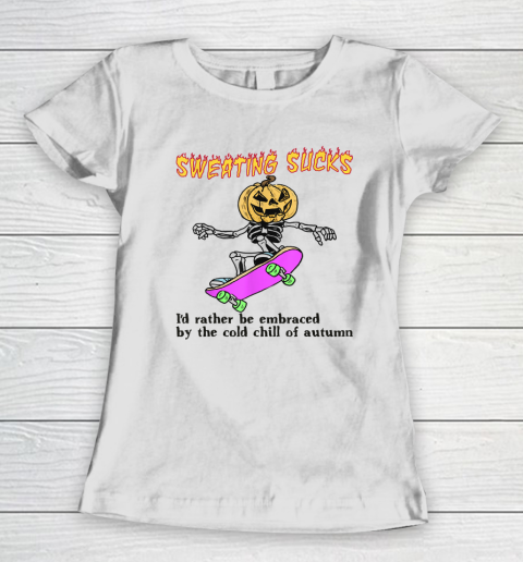 Sweating Sucks Skeleton Pumpkin Head Halloween Women's T-Shirt