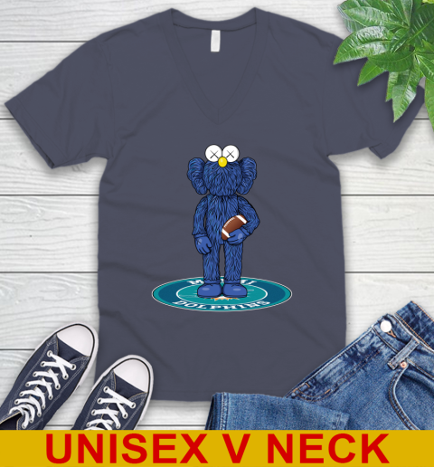 NFL Football Miami Dolphins Kaws Bff Blue Figure Shirt V-Neck T-Shirt 8