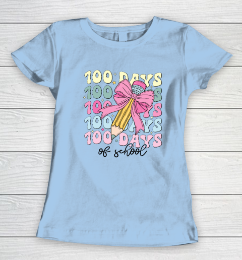 100 Days of School Girls Coquette Bow 100th Day of School Women's T-Shirt 4