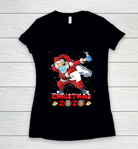 Denver Broncos Funny Santa Claus Dabbing Christmas 2020 NFL Women's V-Neck T-Shirt
