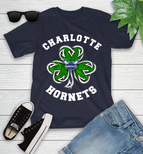 NBA Charlotte Hornets Three Leaf Clover St Patrick's Day Basketball Sports Youth T-Shirt 2