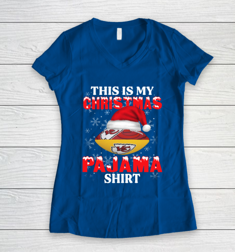 Kansas City Chiefs This Is My Christmas Pajama Shirt NFL Women's V-Neck T-Shirt 7