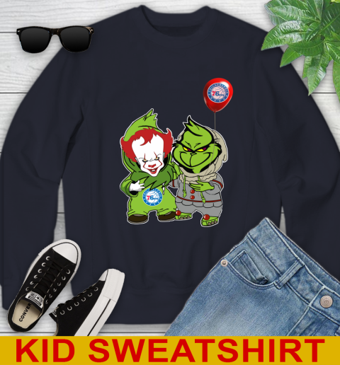 Philadelphia 76ers Baby Pennywise Grinch Christmas NBA Basketball Youth Sweatshirt 3