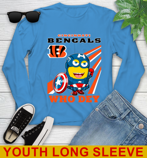 NFL Football Cincinnati Bengals Captain America Marvel Avengers Minion Shirt Youth Long Sleeve 8