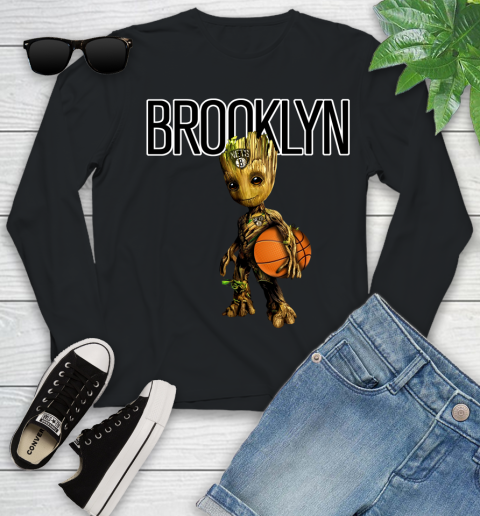Brooklyn Nets NBA Basketball Groot Marvel Guardians Of The Galaxy Youth Long Sleeve 2