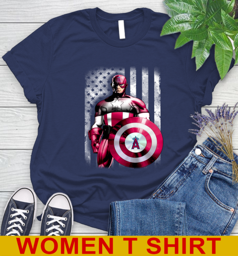 Los Angeles Angels MLB Baseball Captain America Marvel Avengers American Flag Shirt Women's T-Shirt 12
