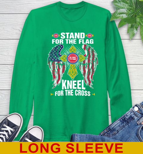 NBA Basketball Detroit Pistons Stand For Flag Kneel For The Cross Shirt Long Sleeve T-Shirt - Image 9