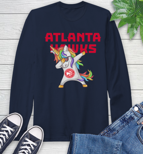 Atlanta Hawks NBA Basketball Funny Unicorn Dabbing Sports Long Sleeve T-Shirt 4