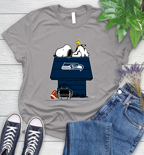 Seattle Seahawks NFL Football Snoopy Woodstock The Peanuts Movie Women's T-Shirt 5