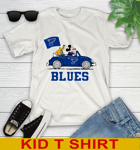 NHL Hockey St.Louis Blues Pluto Mickey Driving Disney Shirt Youth T-Shirt
