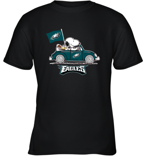Snoopy And Woodstock Ride The Philadelphia Eagles Car NFL Youth T-Shirt