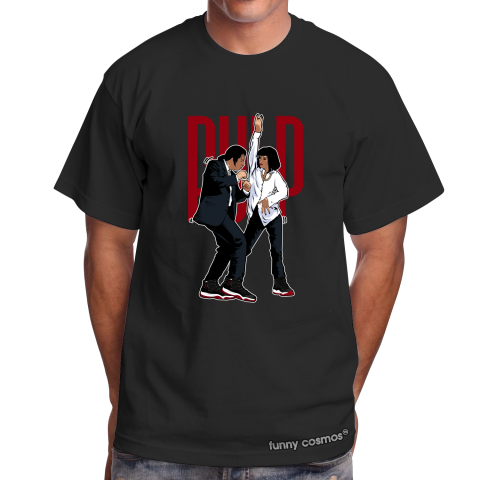 Air Jordan 11 Bred Matching Sneaker Shirt Pulp Fiction Dance Varsity Red Black and White Sneaker Shirt