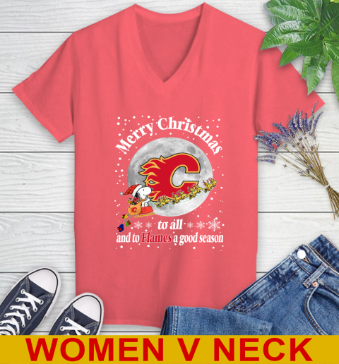 Calgary Flames Merry Christmas To All And To Flames A Good Season NHL Hockey Sports Women's V-Neck T-Shirt 6