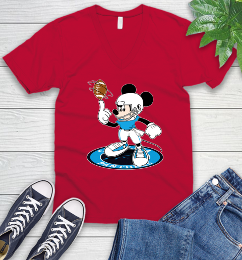NFL Football Carolina Panthers Cheerful Mickey Disney Shirt V-Neck T-Shirt 7