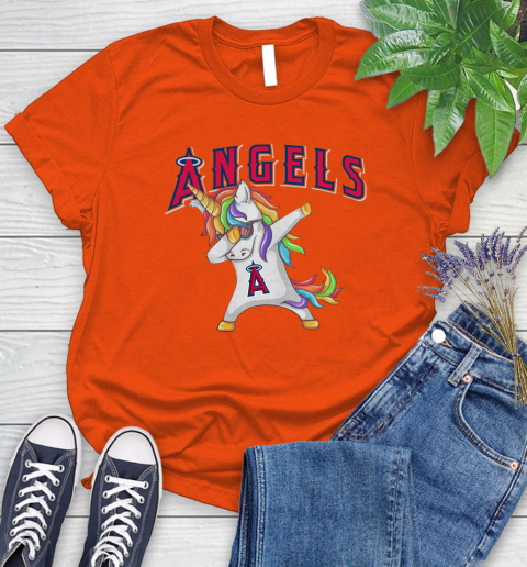 Los Angeles Angels MLB Baseball Funny Unicorn Dabbing Sports Women's T-Shirt 4