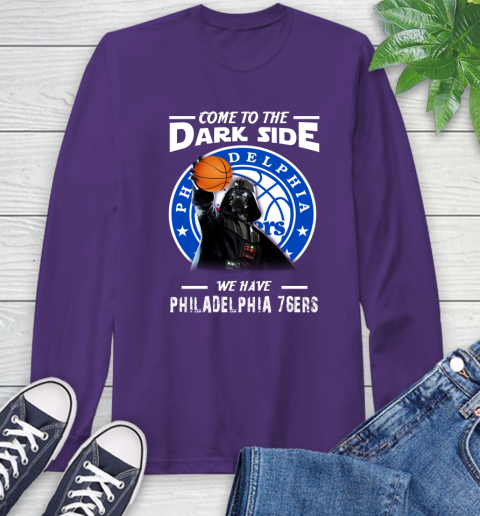 NBA Come To The Dark Side We Have Philadelphia 76ers Star Wars Darth Vader Basketball Long Sleeve T-Shirt 5