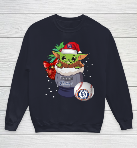 San Diego Padres Christmas Baby Yoda Star Wars Funny Happy MLB Youth Sweatshirt 3