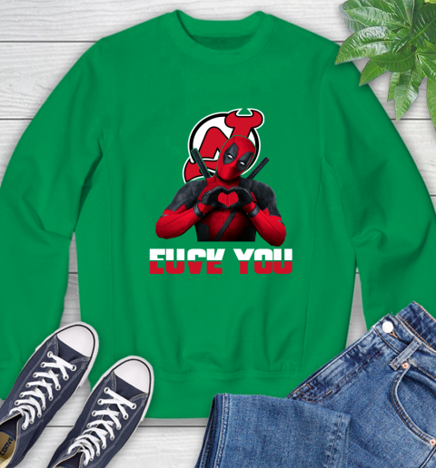 NHL New Jersey Devils Deadpool Love You Fuck You Hockey Sports Sweatshirt 7
