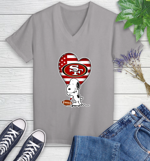 San Francisco 49ers NFL Football The Peanuts Movie Adorable Snoopy Women's V-Neck T-Shirt 4