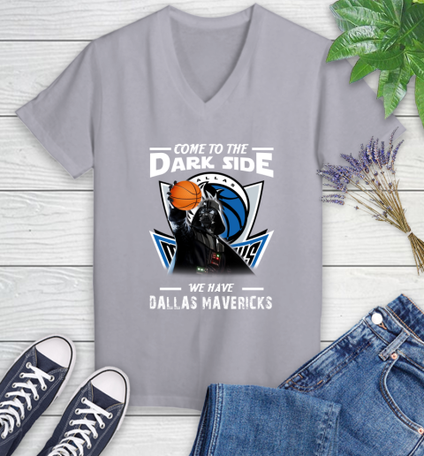NBA Come To The Dark Side We Have Dallas Mavericks Star Wars Darth Vader Basketball Women's V-Neck T-Shirt 4