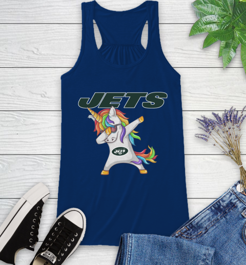 New York Jets NFL Football Funny Unicorn Dabbing Sports Racerback Tank 9