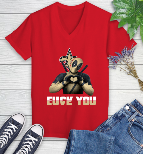 NHL New Orleans Saints Deadpool Love You Fuck You Football Sports Women's V-Neck T-Shirt 11